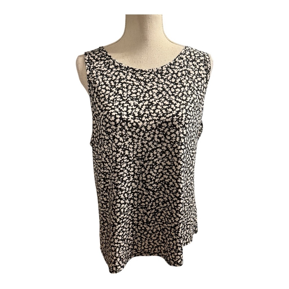 ❤️Vince Camuto Black/White Print Top/Shell Back Detail SZ: LARGE/PETITE #R